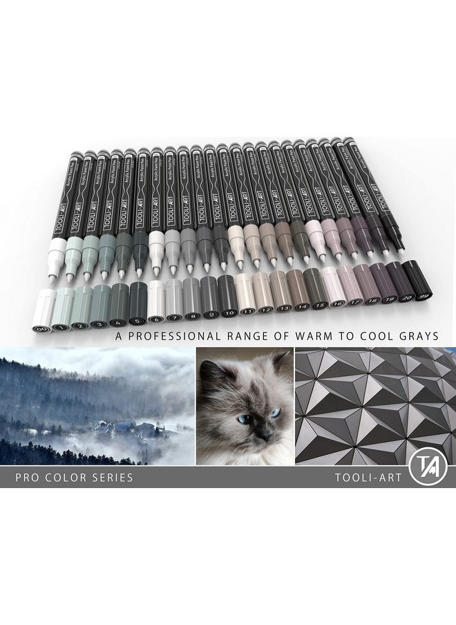 TOOLI-ART Acrylic Paint Pens Gray Tones 22 Assorted Pro Color Series Grey Markers Set 0.7Mm Extra Fine Tip For Rock Painting Glass Mugs Wood Metal Canvas Diy Projects Non Toxic Waterbased Quick Drying  - Image 3