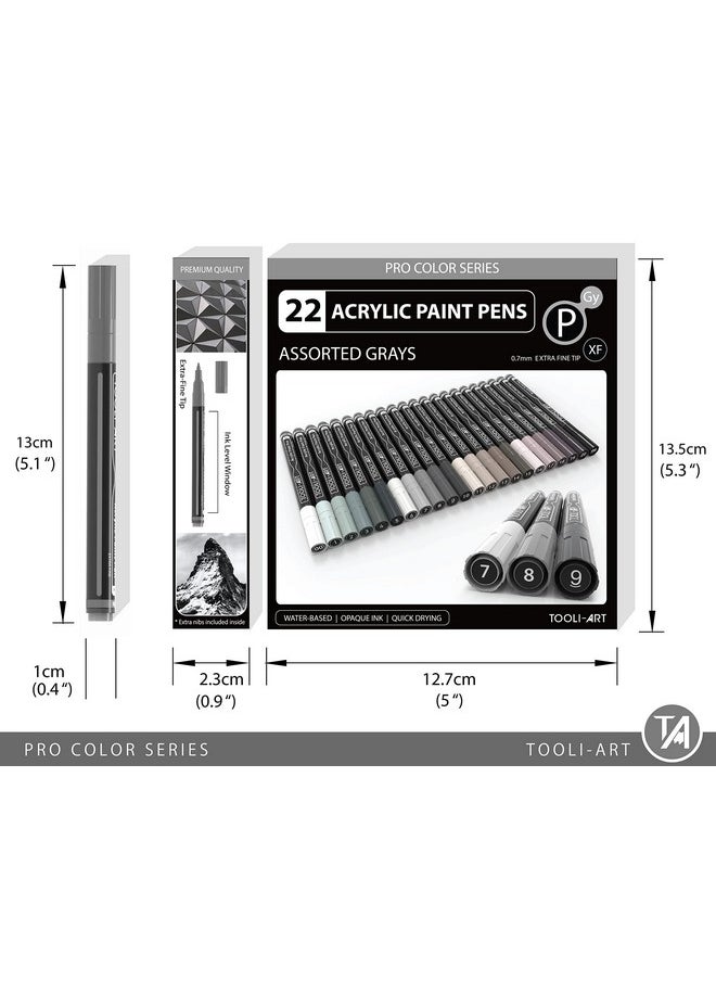 TOOLI-ART Acrylic Paint Pens Gray Tones 22 Assorted Pro Color Series Grey Markers Set 0.7Mm Extra Fine Tip For Rock Painting Glass Mugs Wood Metal Canvas Diy Projects Non Toxic Waterbased Quick Drying  - Image 5