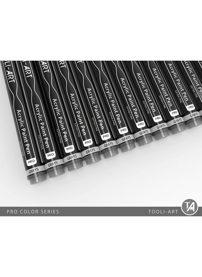 TOOLI-ART Acrylic Paint Pens Gray Tones 22 Assorted Pro Color Series Grey Markers Set 0.7Mm Extra Fine Tip For Rock Painting Glass Mugs Wood Metal Canvas Diy Projects Non Toxic Waterbased Quick Drying  - Image 4