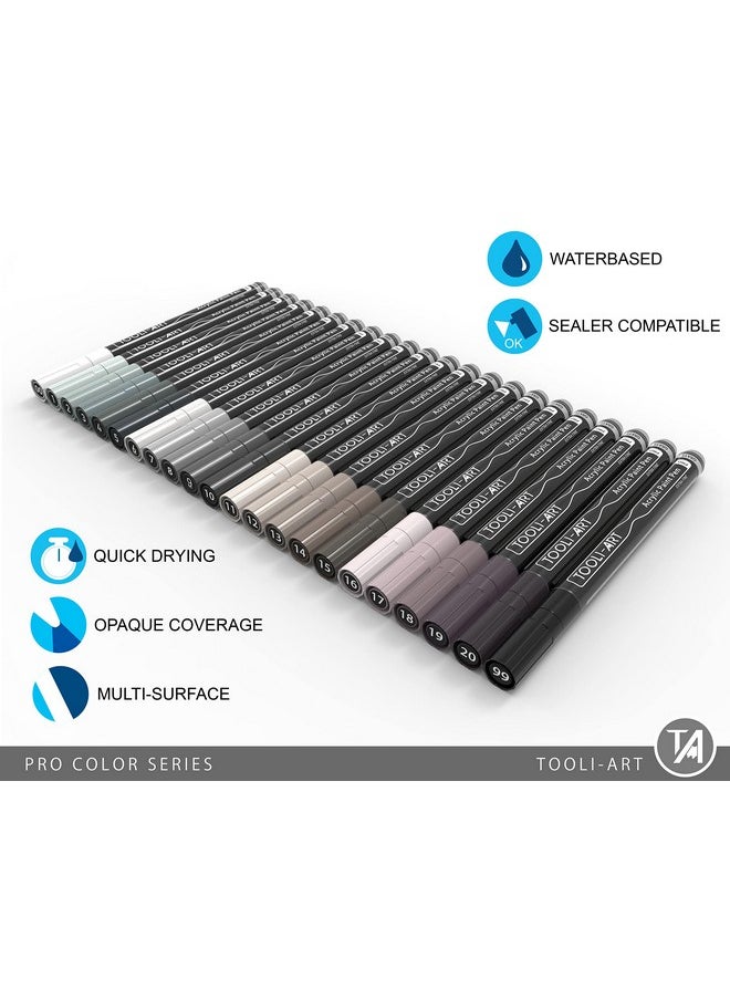 TOOLI-ART Acrylic Paint Pens Gray Tones 22 Assorted Pro Color Series Grey Markers Set 0.7Mm Extra Fine Tip For Rock Painting Glass Mugs Wood Metal Canvas Diy Projects Non Toxic Waterbased Quick Drying  - Image 2