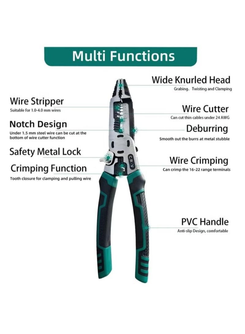 أداة تعرية الأسلاك 10 في 1، أداة تجعيد الأسلاك، أداة تجعيد الأسلاك، كماشة C-RV متعددة الوظائف ذات أنف إبرة C-RV، قاطعة أسلاك، كماشة توليفية 9 بوصة، أدوات توصيل الأسلاك وأداة يدوية متعددة الوظائف - Image 3