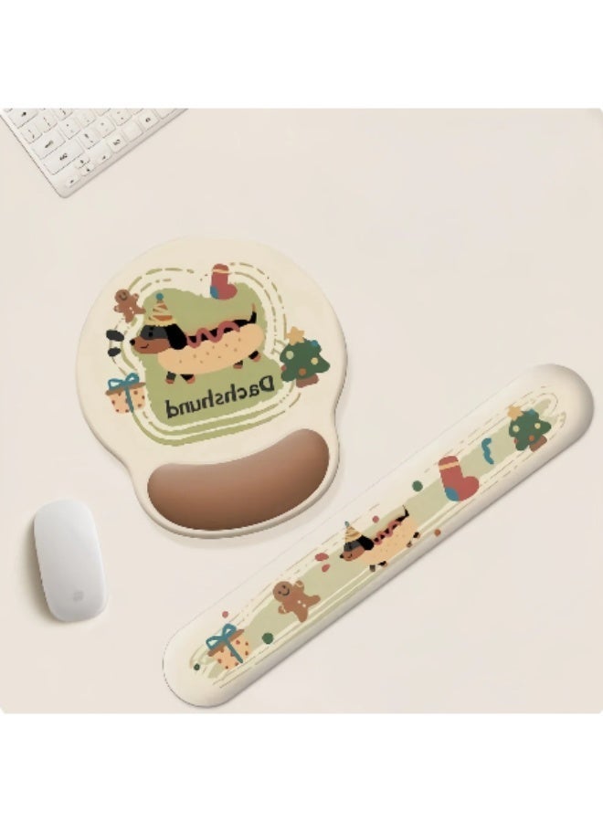 Cute Dachshund Ergonomic Mouse Pad with Wrist Rest & Keyboard Wrist Rest Set, Cartoon Dog Memory Foam Desk Palm Support, Non Slip Silicone Base Mousepad for Office Gaming Laptop Desktop Decor - Image 1
