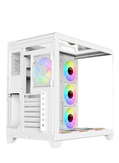 صندوق الكمبيوتر للألعاب شاربكس PROFIN ATX Min-Tower (GX700-W) مع 7 مراوح 120 مم ARGB مثبتة مسبقًا، وجهاز تحكم، زجاج مقسّى، ومنافذ I/O (منافذ نوع C1 / USB3.0 *1 / USB2.0 2 / أزرار: الطاقة / إعادة التعيين)، (أبيض).  - Image 3