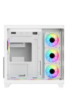 صندوق الكمبيوتر للألعاب شاربكس PROFIN ATX Min-Tower (GX700-W) مع 7 مراوح 120 مم ARGB مثبتة مسبقًا، وجهاز تحكم، زجاج مقسّى، ومنافذ I/O (منافذ نوع C1 / USB3.0 *1 / USB2.0 2 / أزرار: الطاقة / إعادة التعيين)، (أبيض).  - Image 4