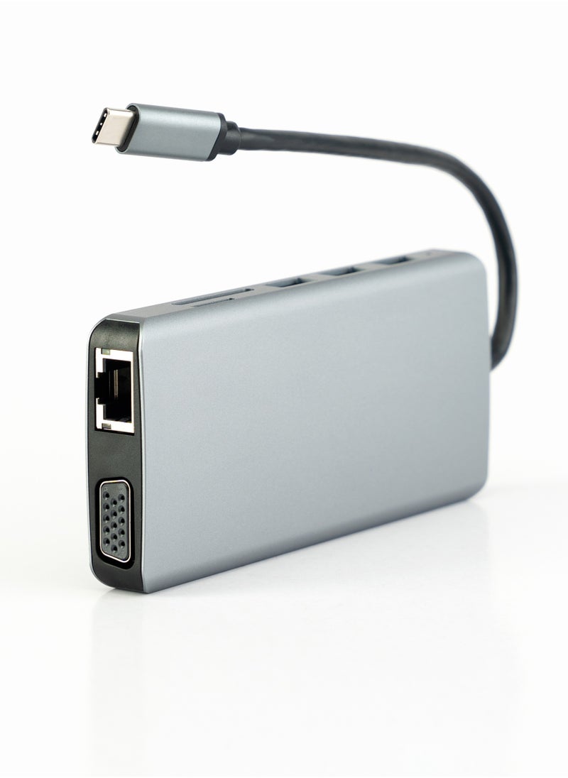 12 in 1 USB Type-C Hub Docking Station USB3.0x5 + HDMI + VGA + RJ45 + 3.5mm Audio + SD Card Reader + TF Card Reader + PD 100W Charging