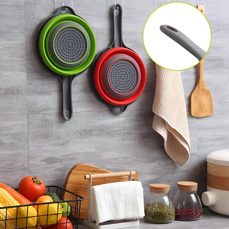 Steamer Basket - Collapsible silicone strainer with handle to drain water, steam fruit, vegetable, pasta, foldable food filter basket in multicolors (piece-1) - Image 3