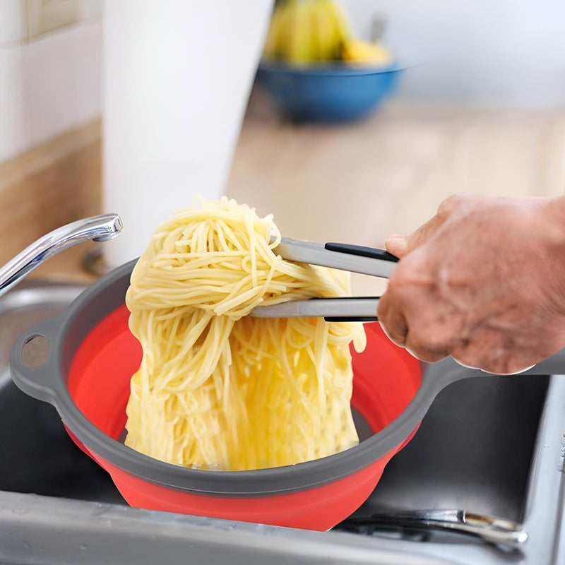Steamer Basket - Collapsible silicone strainer with handle to drain water, steam fruit, vegetable, pasta, foldable food filter basket in multicolors (piece-1) - Image 2