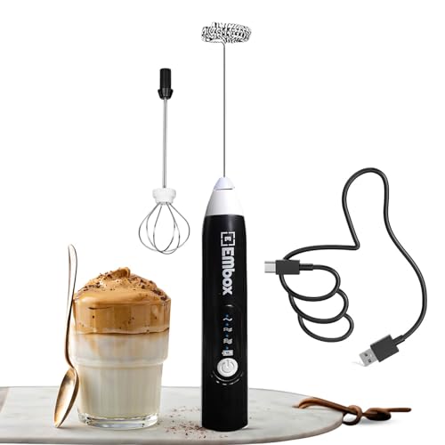EMBOX Coffee Frother Electric | Coffee Maker | Double Spring Kit with Type-C Rechargeable Cord | Milk frother for Cappuccino Cream and Egg Whisker | Electric Blender Mixer (2 Whisk, Black) - Image 1