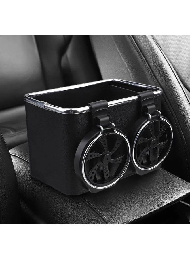 Multifunctional Car Armrest Storage Box with Foldable Cup Holder and Paper Towel Space Suitable for Holding Coffee, Water Bottles, Phones Keeps Side Console Tidy - Black - Image 2
