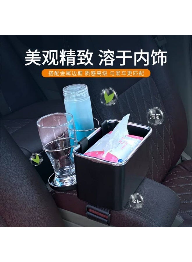 Multifunctional Car Armrest Storage Box with Foldable Cup Holder and Paper Towel Space Suitable for Holding Coffee, Water Bottles, Phones Keeps Side Console Tidy - Black - Image 3
