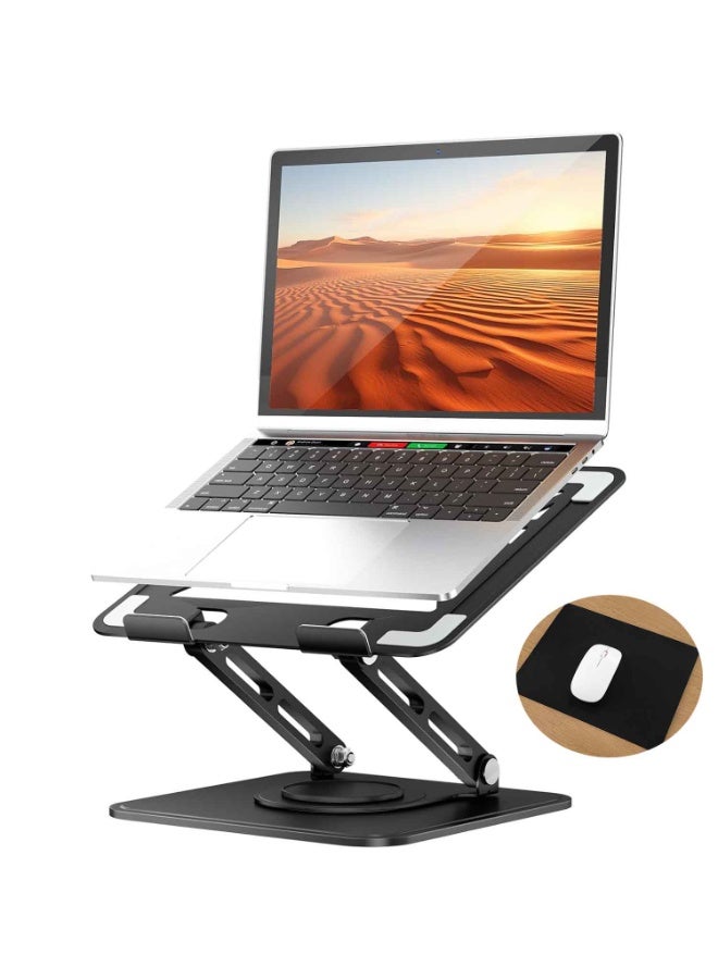 حامل كمبيوتر محمول مكتبي، مع لوحة ماوس مجانية، حامل كمبيوتر قابل للتعديل بقاعدة دوارة 360 درجة، رافع كمبيوتر محمول مريح متوافق مع MacBook Pro وAir وجميع أجهزة الكمبيوتر المحمولة من 10 إلى 15.6 بوصة - أسود - Image 1