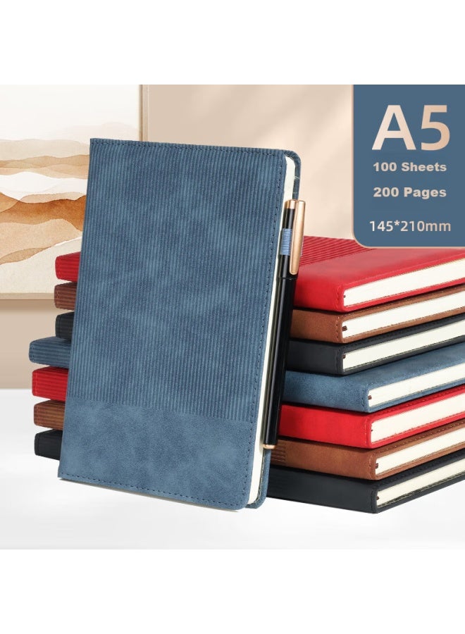 Shen Shi Shen A5 Notebook With Hard Cover, Embossed Pattern, Business Office Meeting Record Book, Student Stationery, Diary, Draft Book With Pen, One Piece, 25-587 Blue - Image 1