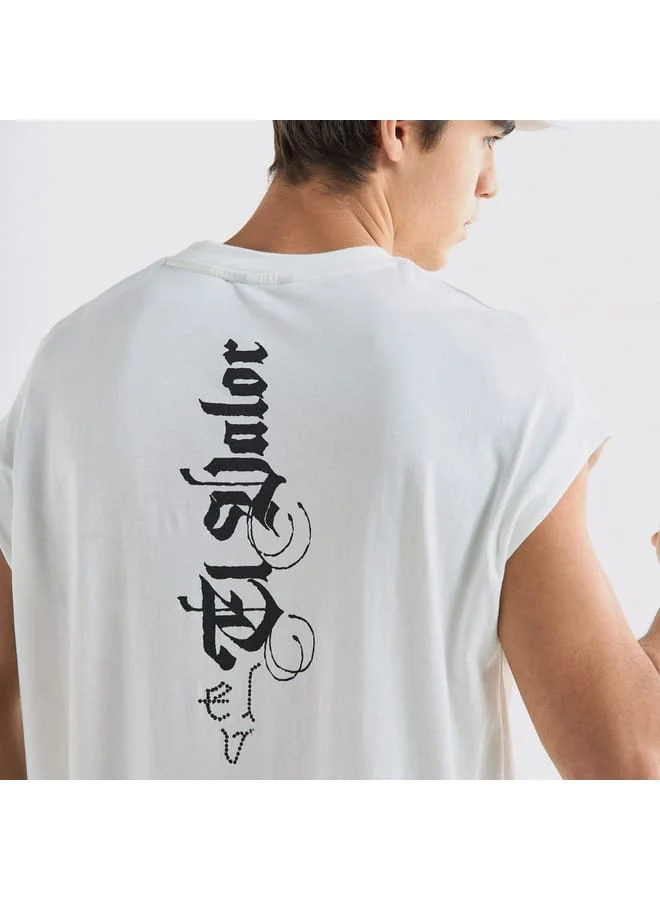 Splash FAV Typographic Print T-shirt with Crew Neck and Short Sleeves