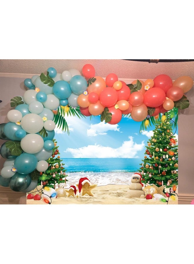 CINRAY July Christmas Backdrop 8X6Ft Summer Beach Christmas Tree Decoration Photography Background Tropical Hawaiian Party Supplies Photo Props - Image 4