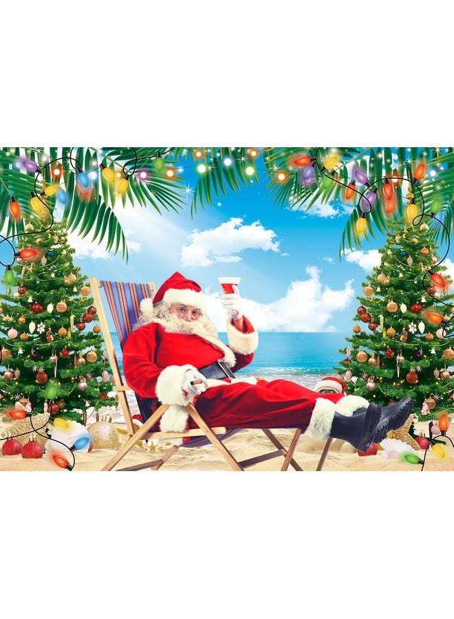 CINRAY July Christmas Backdrop 8X6Ft Summer Beach Christmas Tree Decoration Photography Background Tropical Hawaiian Party Supplies Photo Props - Image 3