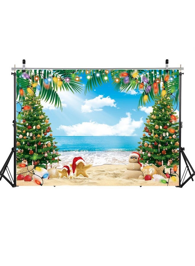 CINRAY July Christmas Backdrop 8X6Ft Summer Beach Christmas Tree Decoration Photography Background Tropical Hawaiian Party Supplies Photo Props - Image 2