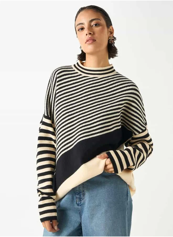 2Xtremz 2Xtremz Striped Pullover with High Neck