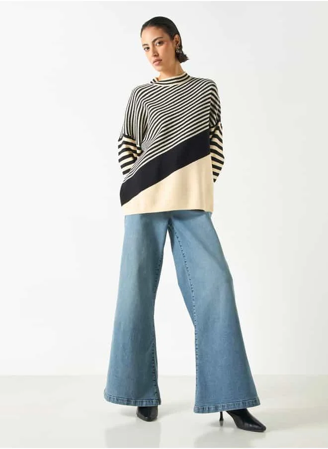 2Xtremz 2Xtremz Striped Pullover with High Neck