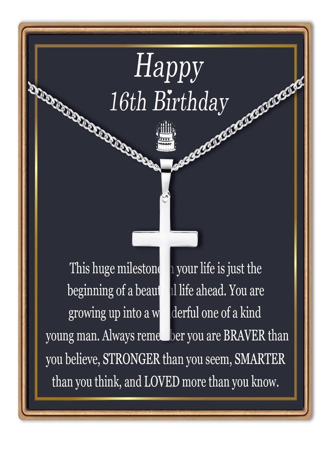 EPIRORA 16th Birthday Gifts for Boys, Stainless Steel Chain Silver Cross Necklace Jewelry, 16 Year Old Boy Birthday Gifts for Son Grandson Nephew Brother - Image 1