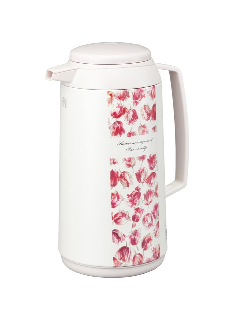Peacock 1.0L White Floral Vacuum Flask Thermos Beverage Dispenser Hot and Cold Drinks, Japanese Made Insulated Carafe Pitcher Pot for Coffee Tea and Water - Image 1
