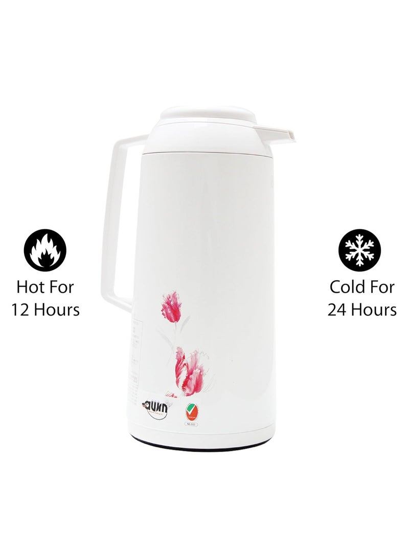 Peacock 1.0L White Floral Vacuum Flask Thermos Beverage Dispenser Hot and Cold Drinks, Japanese Made Insulated Carafe Pitcher Pot for Coffee Tea and Water - Image 3