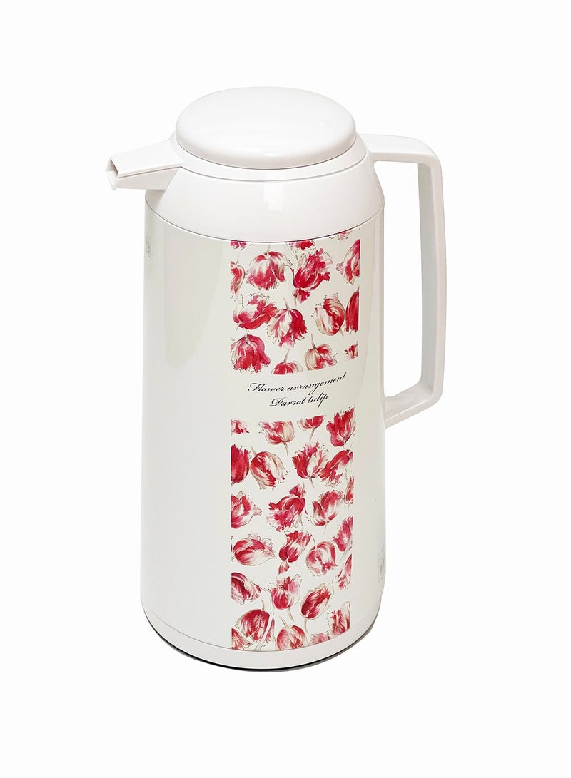 Peacock 1.0L White Floral Vacuum Flask Thermos Beverage Dispenser Hot and Cold Drinks, Japanese Made Insulated Carafe Pitcher Pot for Coffee Tea and Water - Image 2