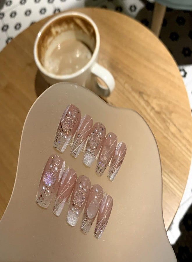 JIEADJIE Press On Nails (100% Handmade),Short-Medium T,Handmade Painted Nail Art by Nail Technician,Daily Version (pink camellia, Medium) - Image 1