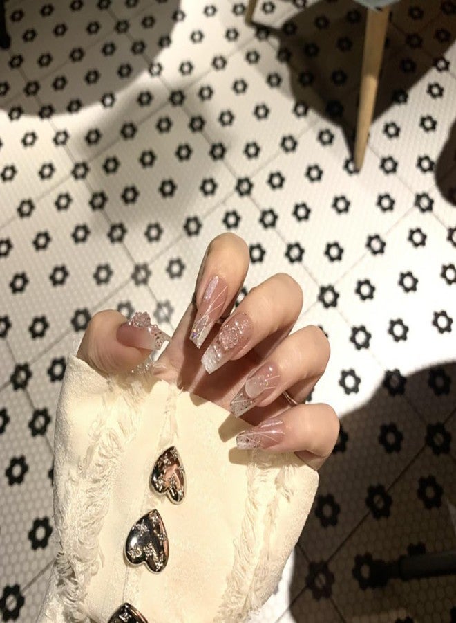 JIEADJIE Press On Nails (100% Handmade),Short-Medium T,Handmade Painted Nail Art by Nail Technician,Daily Version (pink camellia, Medium) - Image 2