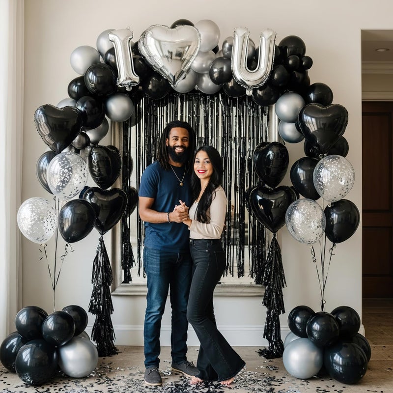 besttideyes I Love You for Him/Her Balloon Black Silver Balloon with Heart Shaped Balloons Black Artificial Rose Petals Romantic Decoration Kit Perfect for Anniversaries Proposals Valentine's Day - Image 4
