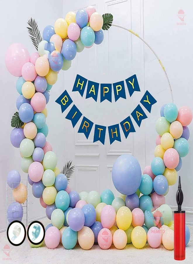 Hemito Birthday Decoration Kit 56 pc – Multicolour Pastel Balloons Combo with Birthday Banner, Arc, Glue Dot Knot Tool and Flower Clip for girls Kids Baby Birthday Decoration Items - Image 1