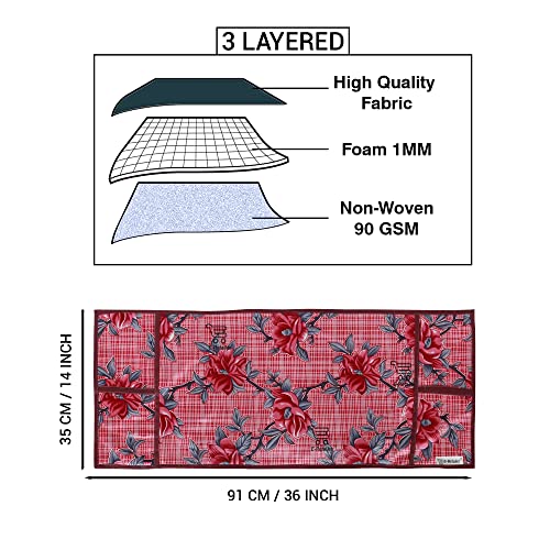 E-Retailer® Polyester 3-Layered Microwave Oven Top Cover With 4 Utility Pockets Suitable for Upto 30 Liter (Color- Red, Size-36x14 Inches) - Image 3