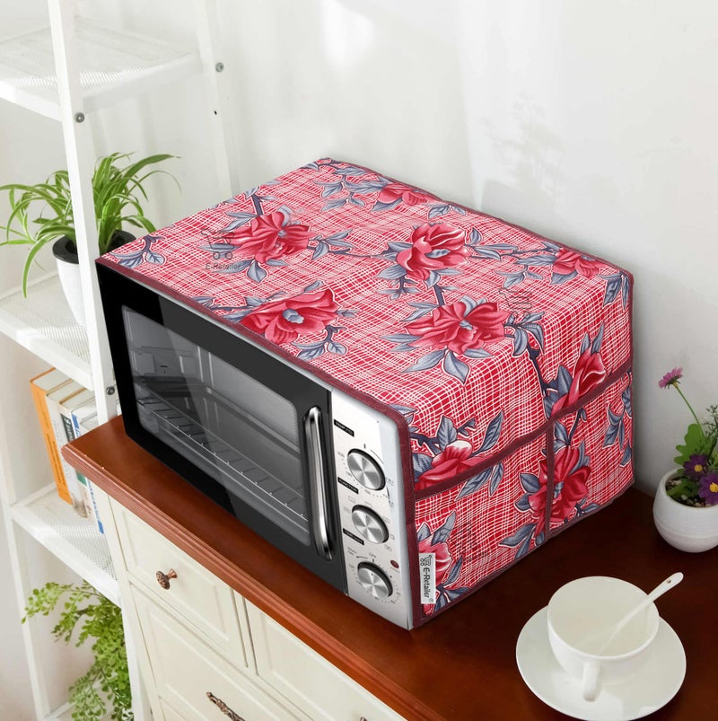 E-Retailer® Polyester 3-Layered Microwave Oven Top Cover With 4 Utility Pockets Suitable for Upto 30 Liter (Color- Red, Size-36x14 Inches) - Image 1