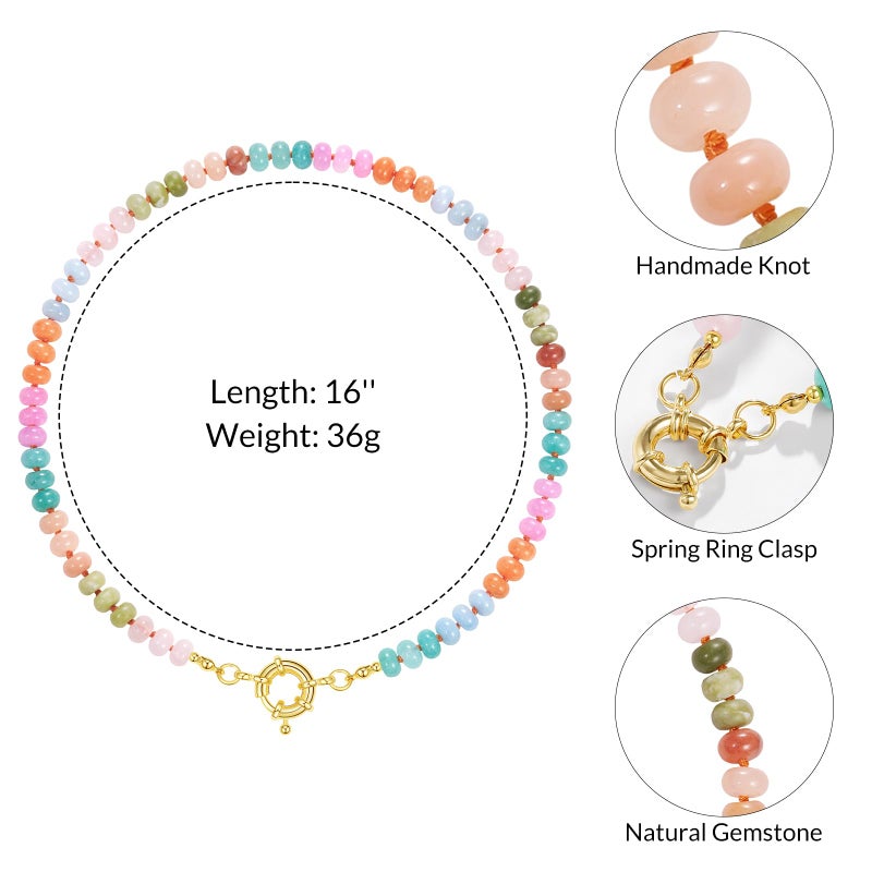 KissYan Beaded Gemstone Necklace for Women, Colorful Boho Bead Choker Natural Stone Surfer Beach Necklaces 14K Gold Plated Summer Handmade Jewelry(J45) - Image 4