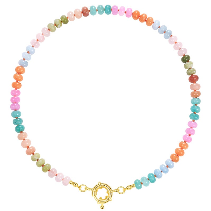 KissYan Beaded Gemstone Necklace for Women, Colorful Boho Bead Choker Natural Stone Surfer Beach Necklaces 14K Gold Plated Summer Handmade Jewelry(J45) - Image 1