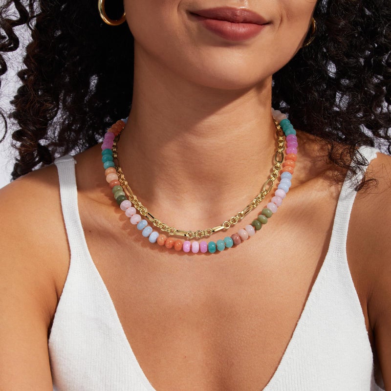 KissYan Beaded Gemstone Necklace for Women, Colorful Boho Bead Choker Natural Stone Surfer Beach Necklaces 14K Gold Plated Summer Handmade Jewelry(J45) - Image 2