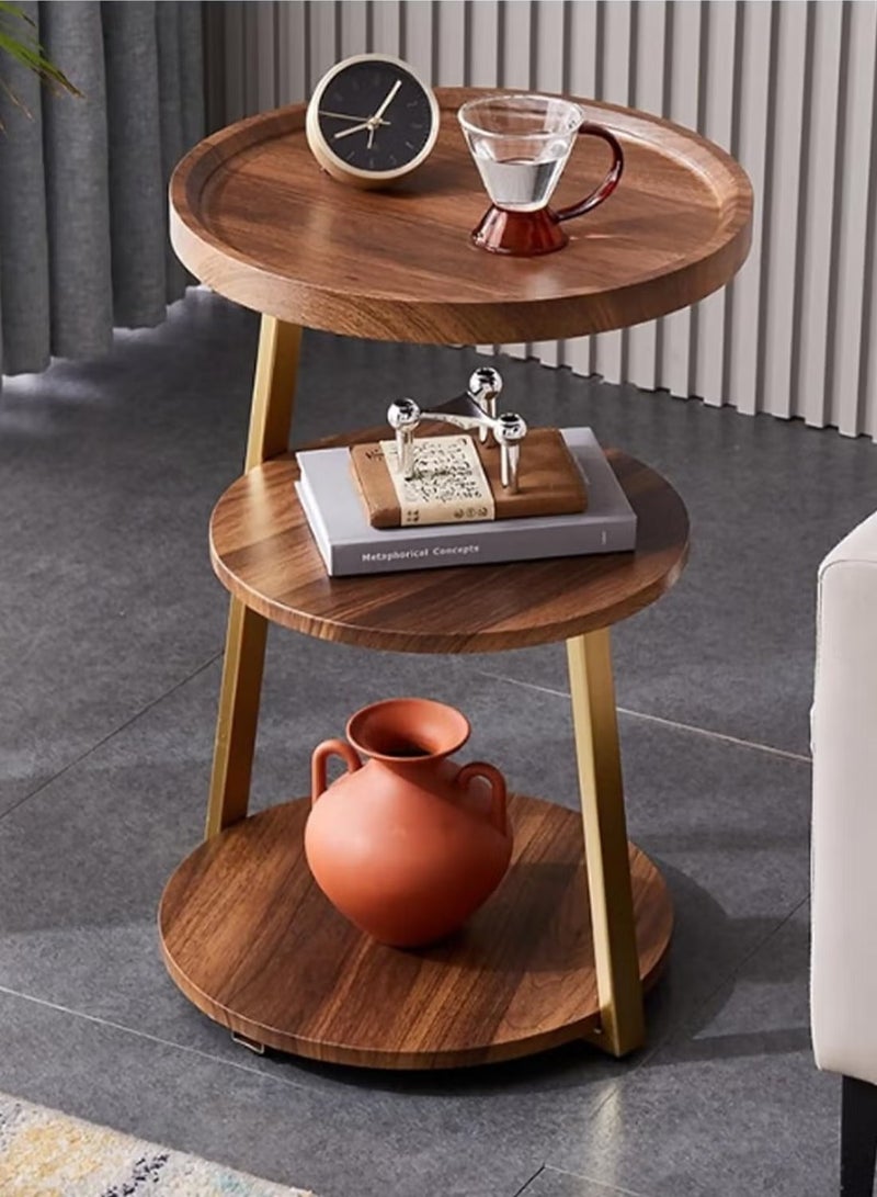 طاولة جانبية مستديرة مع رف تخزين بثلاث طبقات، طاولة قهوة معدنية صغيرة لغرفة المعيشة وغرفة النوم وطاولة بجانب السرير عصرية - Image 1
