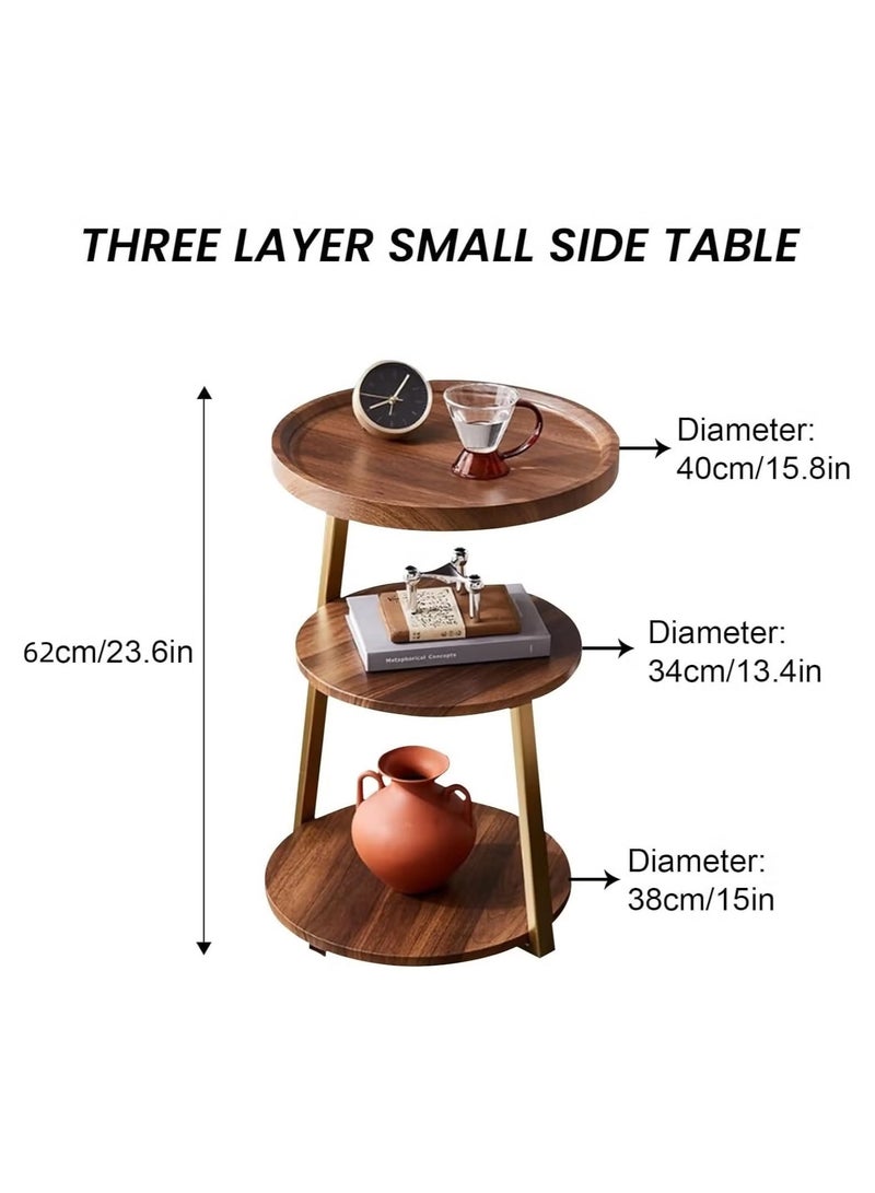 طاولة جانبية مستديرة مع رف تخزين بثلاث طبقات، طاولة قهوة معدنية صغيرة لغرفة المعيشة وغرفة النوم وطاولة بجانب السرير عصرية - Image 2