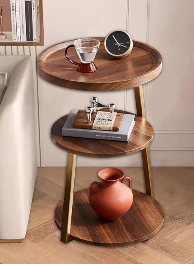 طاولة جانبية مستديرة مع رف تخزين بثلاث طبقات، طاولة قهوة معدنية صغيرة لغرفة المعيشة وغرفة النوم وطاولة بجانب السرير عصرية - Image 3