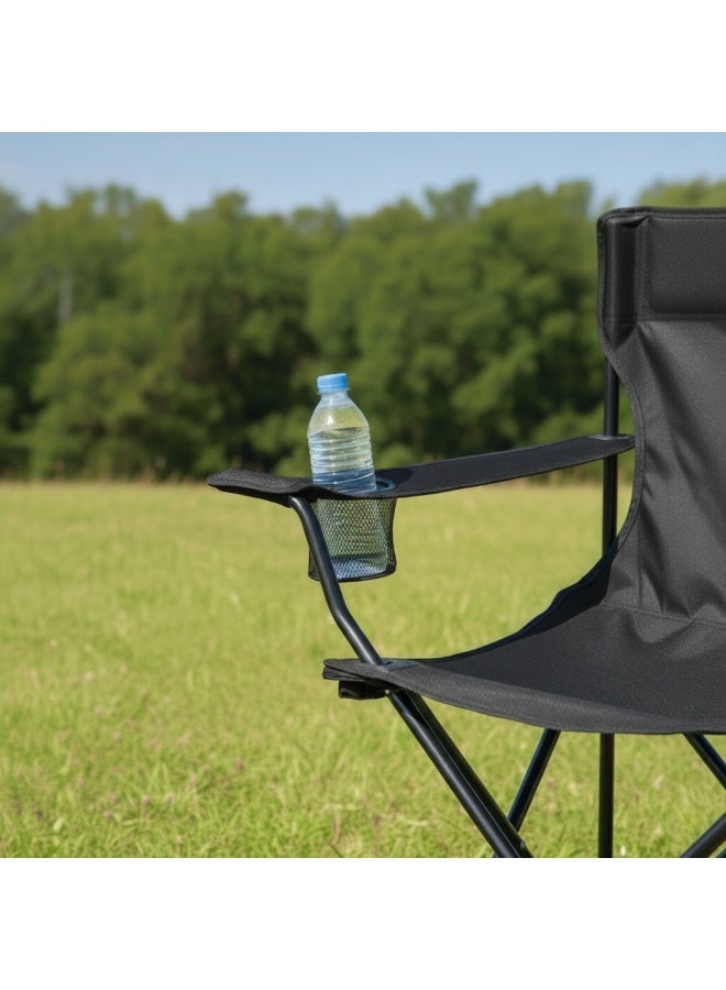 DORMICO Portable Folding Camping Chair with Cup Holder – Lightweight Collapsible Outdoor Chair for Beach, Camping, Sports & Festivals, Metal Frame, Standard Size (Black) - Image 3