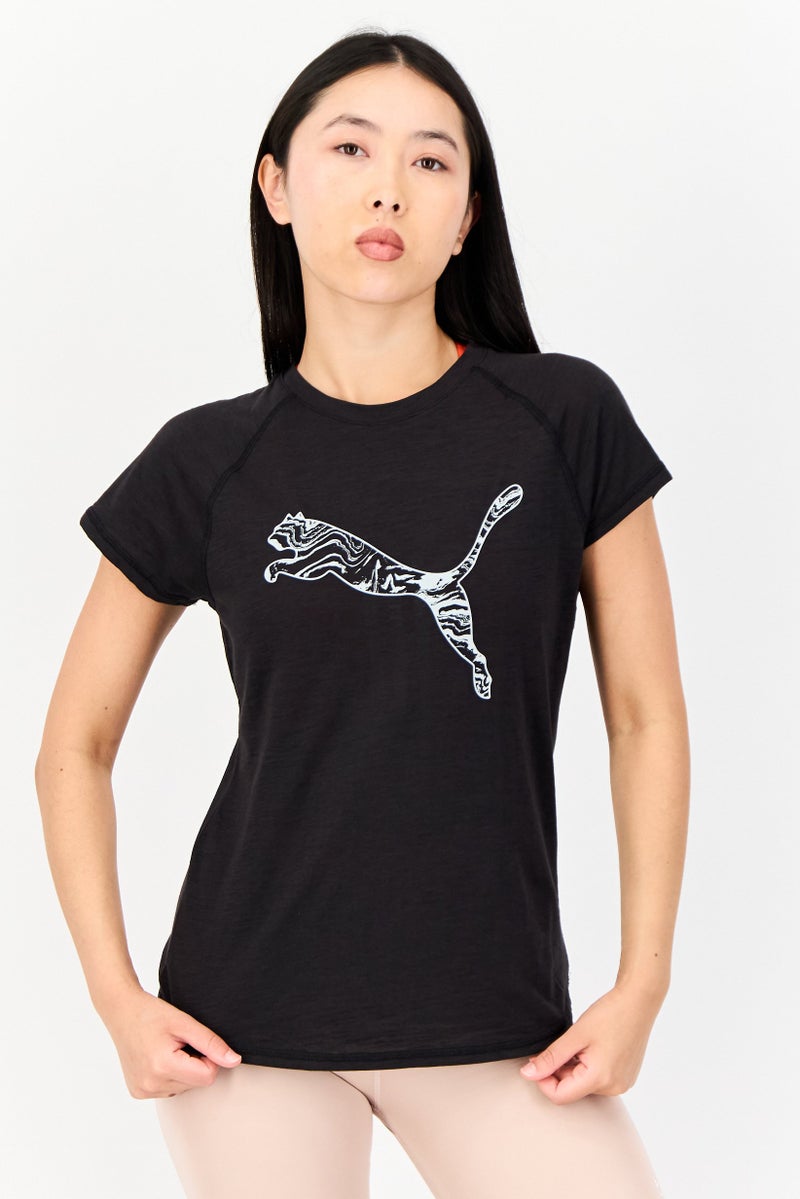 PUMA Women Sportswear Fit Short Sleeve Running T-Shirt, Heather Black - Image 1