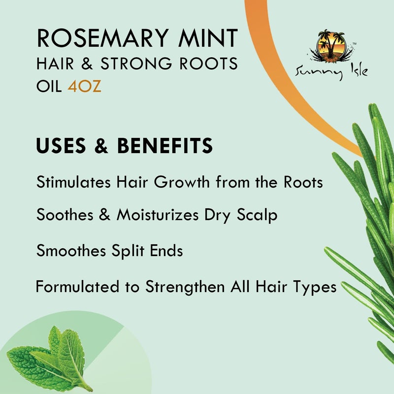 Sunny Isle Rosemary Mint Hair and Strong Roots Oil 4oz | Infused with Biotin & Jamaican Black Castor Oil | Strengthen and Nourish Hair Follicles | Dry Scalp, Split Ends - Image 4
