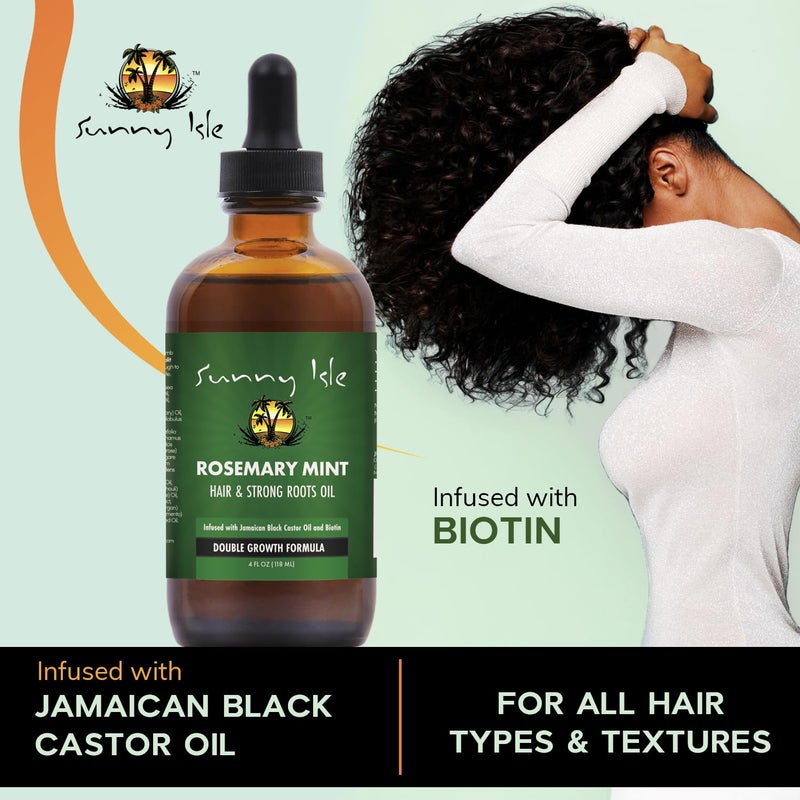Sunny Isle Rosemary Mint Hair and Strong Roots Oil 4oz | Infused with Biotin & Jamaican Black Castor Oil | Strengthen and Nourish Hair Follicles | Dry Scalp, Split Ends - Image 3