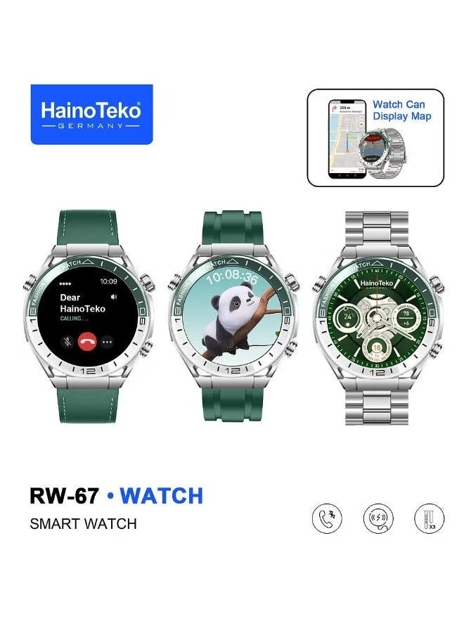 Haino Teko Smartwatch with AMOLED Display, Built-in GPS Map Tracking, Bluetooth Calling, Fitness & Health Tracker, 3 Interchangeable Straps, Waterproof Design, Long Battery Life, Charging Cable, Black - Image 2