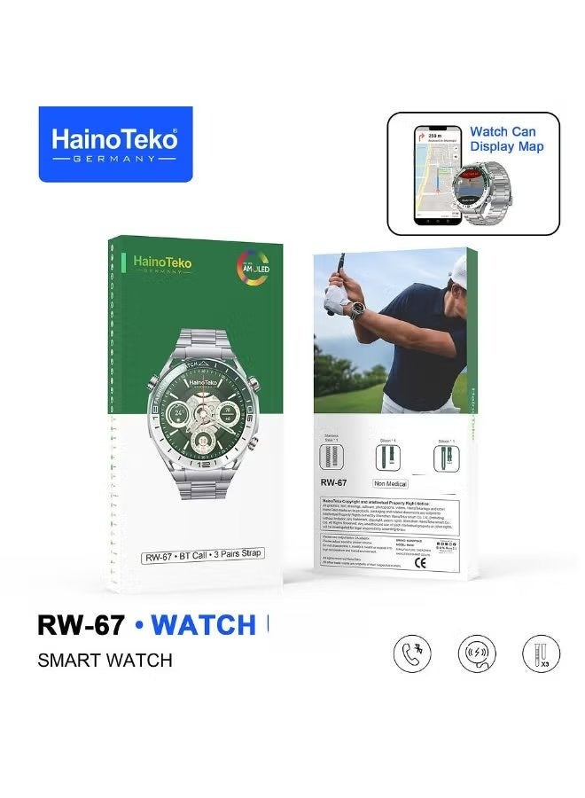 Haino Teko Smartwatch with AMOLED Display, Built-in GPS Map Tracking, Bluetooth Calling, Fitness & Health Tracker, 3 Interchangeable Straps, Waterproof Design, Long Battery Life, Charging Cable, Black - Image 4