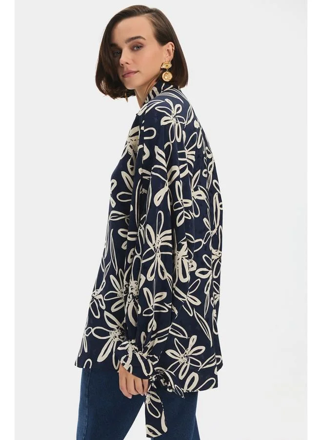 JUNE June Women Oversize/Loose Fit Viscose Blend Floral Fited Shirt Navy