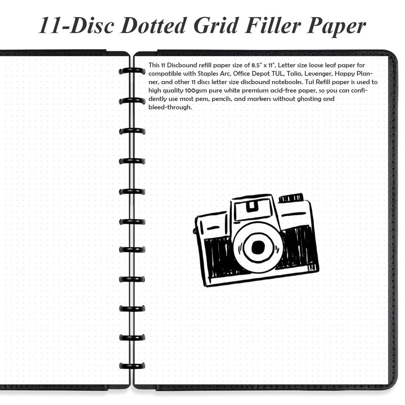 Yaridar A4 TUL Discbound Dotted Refill Paper, 11-Disc Dot Grid Filler Paper, 100Sheets / 200Pages, 100gsm White Paper, 8.5'' x 11'' - Image 2