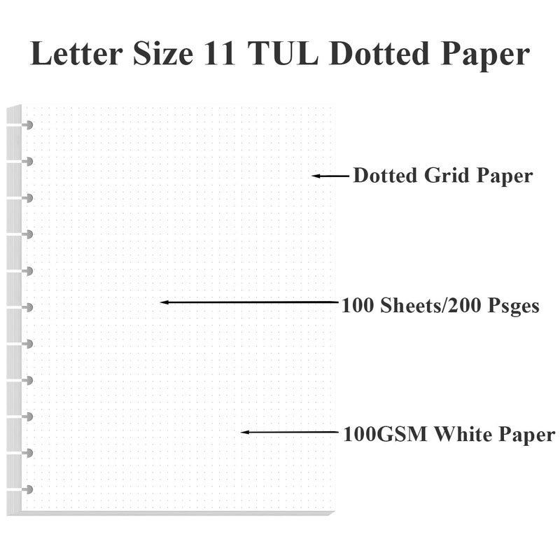 Yaridar A4 TUL Discbound Dotted Refill Paper, 11-Disc Dot Grid Filler Paper, 100Sheets / 200Pages, 100gsm White Paper, 8.5'' x 11'' - Image 3