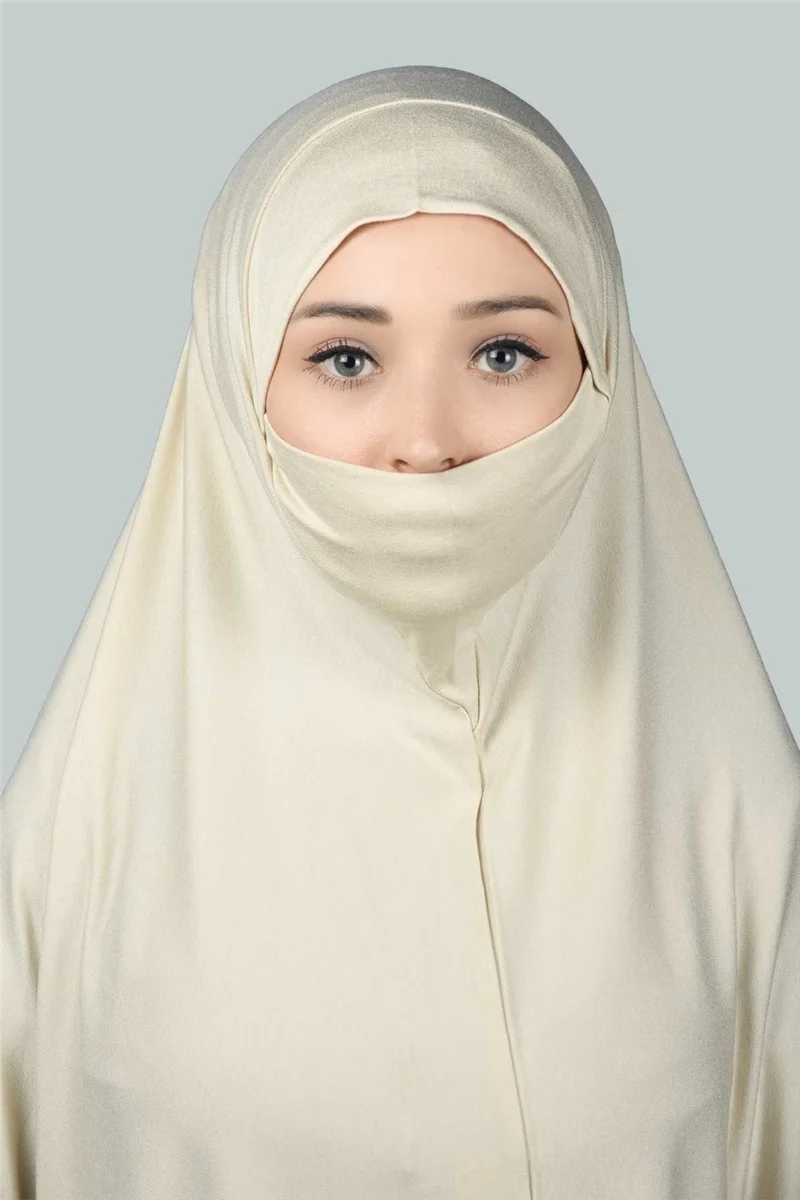Altobeh Ready-made Turban Practical Scarf with Veil Hijab with Nikap - Prayer Cover Soufflé (3Xl) - Cream