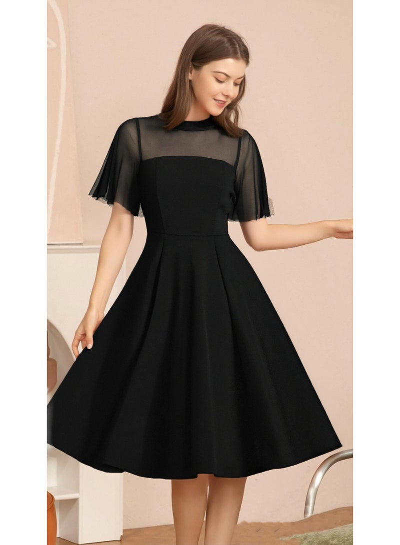 فساتين نسائية بتصميم كلاسيكي وقطع شَبَكية | قصة ميدي على شكل A وخصر مرتفع بمفعول نحيل - Image 1