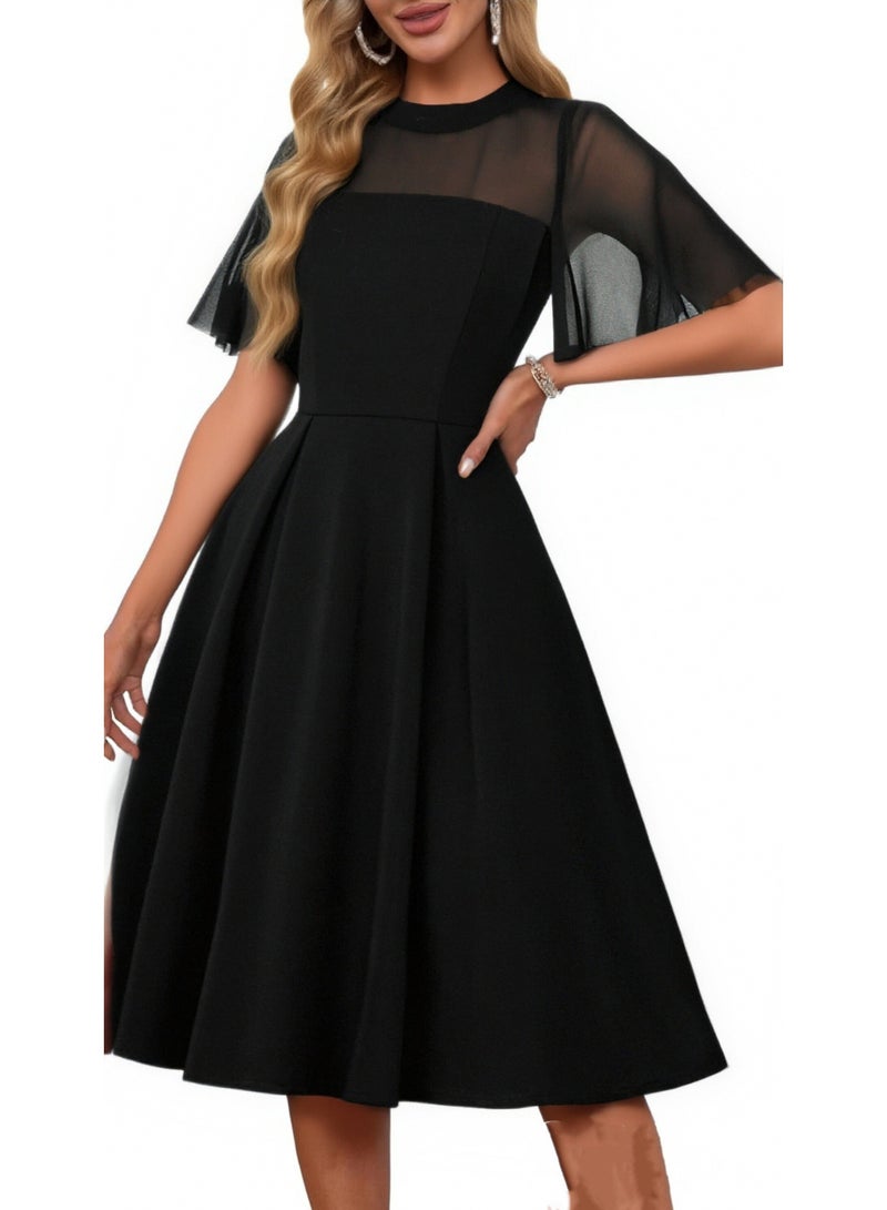 فساتين نسائية بتصميم كلاسيكي وقطع شَبَكية | قصة ميدي على شكل A وخصر مرتفع بمفعول نحيل - Image 2